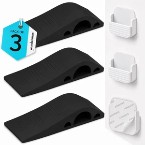 Door Stoppers - Pack of 3 Rubber Door Wedge for Carpet, Hardwood, Concrete and Tile - Home Improvement Accessories - Black Door Stoppers - Pack of 3 Rubber Door Wedge for Carpet, Hardwood, Concrete and Tile - Home Improvement Accessories - Black