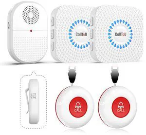 Multi-Room Caregiver Pager, 2 Call Buttons, 3 Alert Receivers Elderly Home Care; Wearable Vibration Unit with Outlet Sound/Flash Chimes; Bedside, Bathroom, Kitchen & Upstairs; 500FT Range Multi-Room Caregiver Pager, 2 Call Buttons, 3 Alert Receivers Elderly Home Care; Wearable Vibration Unit with Outlet Sound/Flash Chimes; Bedside, Bathroom, Kitchen & Upstairs; 500FT Range