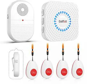 Portable Vibrating Caregiver Pager, 4 Call Buttons, 2 Receivers Emergency Help for Seniors at Home; Hard-of-Hearing Sound/Flash Alerts; Bedside, Bathroom & Multi-Room Care; 500FT Range Portable Vibrating Caregiver Pager, 4 Call Buttons, 2 Receivers Emergency Help for Seniors at Home; Hard-of-Hearing Sound/Flash Alerts; Bedside, Bathroom & Multi-Room Care; 500FT Range