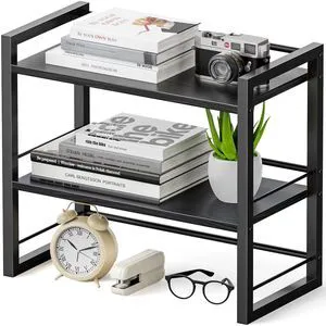Office Desk Shelf Organizer, Wood Desktop Bookshelf Supplies Storage Rack, Shelf for Top of Desk and Dresser (Pure Black-2 Tier) Office Desk Shelf Organizer, Wood Desktop Bookshelf Supplies Storage Rack, Shelf for Top of Desk and Dresser (Pure Black-2 Tier)