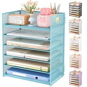 6 Tier Office File Paper Desk Tray Organizer with Handle, Stackable Slide Mesh Letter Tray Folder Blue Desk Organizer, Desktop Document Sorter for Classroom, Office, Home Supplies Storage 6 Tier Office File Paper Desk Tray Organizer with Handle, Stackable Slide Mesh Letter Tray Folder Blue Desk Organizer, Desktop Document Sorter for Classroom, Office, Home Supplies Storage