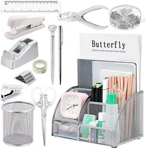 13-in-1 Office Desk Organizer Set for Back to School Supplies Accessories Organizer Set with Stapler and Tape Dispenser, Pen Holder, Scissors, Ruler, Hole Punch, 2 Pens & More Desk Supplies 13-in-1 Office Desk Organizer Set for Back to School Supplies Accessories Organizer Set with Stapler and Tape Dispenser, Pen Holder, Scissors, Ruler, Hole Punch, 2 Pens & More Desk Supplies