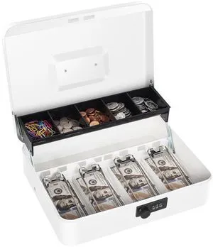 Cash Box with Money Tray and Combination Lock, Large Money Box for Cash Regiser, Safe Lock Box for Money Saving Metal 11.8"x9.45"x3.54" White XL Large Cash Box with Money Tray and Combination Lock, Large Money Box for Cash Regiser, Safe Lock Box for Money Saving Metal 11.8"x9.45"x3.54" White XL Large