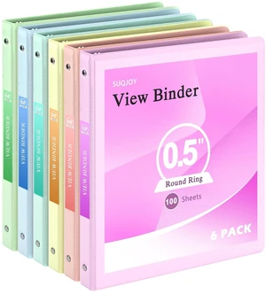 0.5 inch 3-Ring Binder, 1/2 inch Round Ring Binder with 2 Inside Pockets, Clear View Cover Binders Holds 8.5'' x 11''PaperPVC Free, Pastel Color Binders for Office/Home/School Supply, 6 Pack 0.5 inch 3-Ring Binder, 1/2 inch Round Ring Binder with 2 Inside Pockets, Clear View Cover Binders Holds 8.5'' x 11''PaperPVC Free, Pastel Color Binders for Office/Home/School Supply, 6 Pack