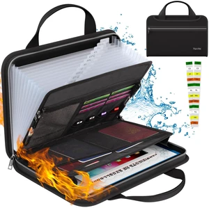 Fireproof Accordion File Organizer, 13 Pocket Expanding File Folder Document Organizer with Handle, File Folder with Multi-Pockets Paper Organizer for A4 File, Black Fireproof Accordion File Organizer, 13 Pocket Expanding File Folder Document Organizer with Handle, File Folder with Multi-Pockets Paper Organizer for A4 File, Black