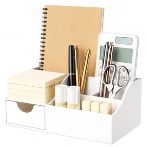 Acrylic Desk Organizer with Drawer, Pen & Pencil Holder, Multifunctional Desktop Caddy for Office Supply and Organization (White) Acrylic Desk Organizer with Drawer, Pen & Pencil Holder, Multifunctional Desktop Caddy for Office Supply and Organization (White)