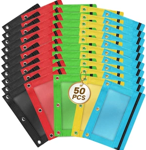 Pencil Pouch for 3 Ring Binder, 50 Piece Bulk 3 Holes Zipper Pencil Pouches in 5 Assorted Colors, Clear Durable Pencil Case for School, Classroom, Office Supplies Pencil Pouch for 3 Ring Binder, 50 Piece Bulk 3 Holes Zipper Pencil Pouches in 5 Assorted Colors, Clear Durable Pencil Case for School, Classroom, Office Supplies