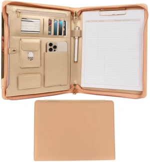 Peach Beige Vegan Leather Portfolio Binder for Women | Zipper Portfolio Binder with Gold Trim | Professional Business Portfolio with Zipper for 8.5 x 11 Documents Peach Beige Vegan Leather Portfolio Binder for Women | Zipper Portfolio Binder with Gold Trim | Professional Business Portfolio with Zipper for 8.5 x 11 Documents