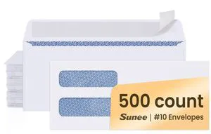 Envelopes Self Seal #10 Double Window Envelopes 500 Pack, Security Tint, Self Seal Closure, Fits Standard Business Checks, 4-1/8 x 9-1/2 Letter Envelope for Invoices & Mailings, 24LB Envelopes Self Seal #10 Double Window Envelopes 500 Pack, Security Tint, Self Seal Closure, Fits Standard Business Checks, 4-1/8 x 9-1/2 Letter Envelope for Invoices & Mailings, 24LB
