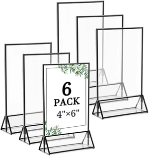 6 Pack 4x6 Inch Clear Acrylic Sign Holders, Double-Sided Black Display Stand Picture Frames for Table Numbers, Menus, Flyers, Weddings, and Offices 6 Pack 4x6 Inch Clear Acrylic Sign Holders, Double-Sided Black Display Stand Picture Frames for Table Numbers, Menus, Flyers, Weddings, and Offices