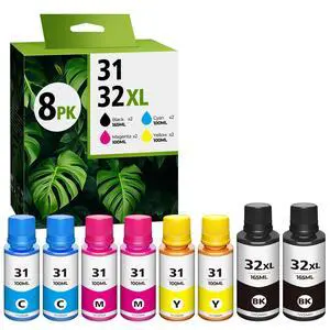 32XL Black Ink Bottle 31 Ink Bottle Set Compatible for HP Smart Tank Ink 8-Pack, Compatible 31 32XL Ink Bottle Set for Smart Tank 7602 6001 5101 5100 5102 7603 7301 6003 Plus 651 551 570 Printer 32XL Black Ink Bottle 31 Ink Bottle Set Compatible for HP Smart Tank Ink 8-Pack, Compatible 31 32XL Ink Bottle Set for Smart Tank 7602 6001 5101 5100 5102 7603 7301 6003 Plus 651 551 570 Printer