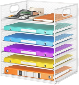 6 Tray Paper Organizer Letter Tray with Handle - Mesh Desk File Organizer, Paper Sorter Organizer for Office, Home or School File Folder Holder - White 6 Tray Paper Organizer Letter Tray with Handle - Mesh Desk File Organizer, Paper Sorter Organizer for Office, Home or School File Folder Holder - White