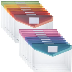 Clear Plastic Envelopes File Folders, 20 Pack, A4, Letter Size Colorful Flaps, Clear Folders for Documents Plastic Poly Envelopes with Label for School, Home, Work, Office, Organizer Clear Plastic Envelopes File Folders, 20 Pack, A4, Letter Size Colorful Flaps, Clear Folders for Documents Plastic Poly Envelopes with Label for School, Home, Work, Office, Organizer