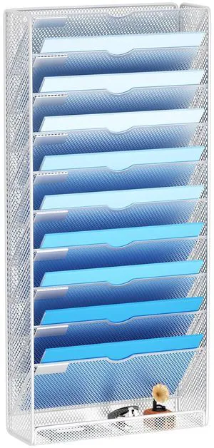 Hanging Wall File Organizer 10 Tier Wall Mounted File Holder Document Wall Organizer Magazine Organization for Office Home, Silver Hanging Wall File Organizer 10 Tier Wall Mounted File Holder Document Wall Organizer Magazine Organization for Office Home, Silver