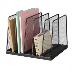 Desk File Organizer, 5-Section Upright File Sorter, Vertical File Folder Holder, Mesh Metal Wood Office Desktop Organization for Document, Magazine, Books and more (Black) Desk File Organizer, 5-Section Upright File Sorter, Vertical File Folder Holder, Mesh Metal Wood Office Desktop Organization for Document, Magazine, Books and more (Black)