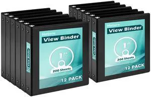 3 Ring Binder 1 Inch 12 Pack, 1" Clear View Round-Ring-Binder, PVC-Free,Holds for 200 Sheets 8.5" x 11" US Letter Size Paper, Durable Black Binders Perfect for Office,School and Home 3 Ring Binder 1 Inch 12 Pack, 1" Clear View Round-Ring-Binder, PVC-Free,Holds for 200 Sheets 8.5" x 11" US Letter Size Paper, Durable Black Binders Perfect for Office,School and Home
