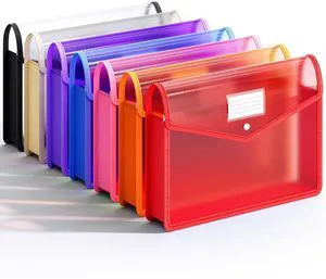 7 Pack Plastic Expanding File Folder, Fit Legal/B4 Size, 7 Colors Transparent envelopes with Snap Closure, No Dividers, Large Capacity, File Folders for School/Office/Home/Hospital 7 Pack Plastic Expanding File Folder, Fit Legal/B4 Size, 7 Colors Transparent envelopes with Snap Closure, No Dividers, Large Capacity, File Folders for School/Office/Home/Hospital