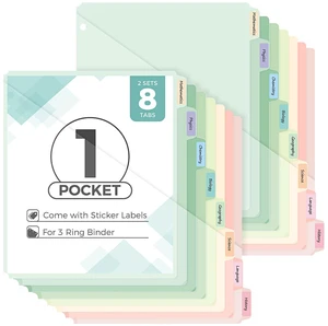 Binder Dividers with Tabs and Pockets, 8 Tabs Dividers for 3 Ring Binder Plastic Binder Dividers for School, Office, Home Binder Dividers with Tabs and Pockets, 8 Tabs Dividers for 3 Ring Binder Plastic Binder Dividers for School, Office, Home