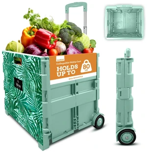 Ultra-Slim Rolling Collapsible Storage Pack-N-Roll Utility-carts, with Telescopic Handle, for Home, Garden, Shopping, Office, School use, Large, Motif Print Ultra-Slim Rolling Collapsible Storage Pack-N-Roll Utility-carts, with Telescopic Handle, for Home, Garden, Shopping, Office, School use, Large, Motif Print