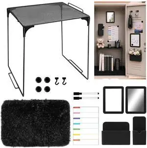 15 PCS Black School Locker Organizer Kit with Shelf and Accessories Locker Accessories Include Shelf, Rug, Magnetic Mirror, Whiteboard with Marker and Nails for Girls' Back to School 15 PCS Black School Locker Organizer Kit with Shelf and Accessories Locker Accessories Include Shelf, Rug, Magnetic Mirror, Whiteboard with Marker and Nails for Girls' Back to School