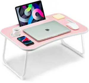 Foldable Lap Desk, Laptop Bed Desk, Portable Lap Table, Laptop Bed Table with Cup Holder & Tablet Slot & Lifting Handle for Working Writing Drawing & Eating - Pink Foldable Lap Desk, Laptop Bed Desk, Portable Lap Table, Laptop Bed Table with Cup Holder & Tablet Slot & Lifting Handle for Working Writing Drawing & Eating - Pink