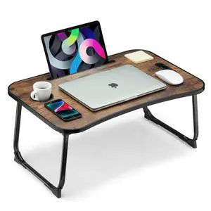 Foldable Lap Desk, Laptop Bed Desk, Portable Lap Table, Laptop Bed Table with Cup Holder & Tablet Slot & Lifting Handle for Working Writing Drawing & Eating - Brown Foldable Lap Desk, Laptop Bed Desk, Portable Lap Table, Laptop Bed Table with Cup Holder & Tablet Slot & Lifting Handle for Working Writing Drawing & Eating - Brown