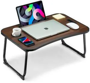 Foldable Lap Desk, Laptop Bed Desk, Portable Lap Table, Laptop Bed Table with Cup Holder & Tablet Slot & Lifting Handle for Working Writing Drawing & Eating - Walnut Brown Foldable Lap Desk, Laptop Bed Desk, Portable Lap Table, Laptop Bed Table with Cup Holder & Tablet Slot & Lifting Handle for Working Writing Drawing & Eating - Walnut Brown