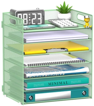 7 Tier Paper Organizer for Desk with Letter Trays & Handle Mint Green Black Desk File Organizer with Handle for Sorting Papers, Files, Folders, Mail, Bills and Office Supplies 7 Tier Paper Organizer for Desk with Letter Trays & Handle Mint Green Black Desk File Organizer with Handle for Sorting Papers, Files, Folders, Mail, Bills and Office Supplies