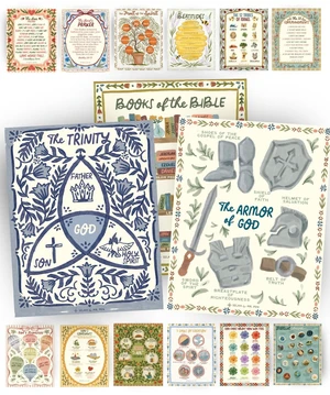 Bible Posters, 15pc, Hand Drawn, 14x11 inch, Laminated Hand Drawn, Designed by Christian Parents in the US, Laminated Classroom Decoration, Easy to Clean, Biblically Accurate Bible Posters, 15pc, Hand Drawn, 14x11 inch, Laminated Hand Drawn, Designed by Christian Parents in the US, Laminated Classroom Decoration, Easy to Clean, Biblically Accurate