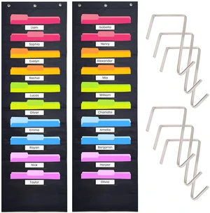 Storage Pocket Chart for Classroom, 10 Pocket Storage Organizer with 6 Over-Door Hangers, Hanging Wall Organizer for File Folders, School Mailbox, Home Office Papers - Black, 2 Pack Storage Pocket Chart for Classroom, 10 Pocket Storage Organizer with 6 Over-Door Hangers, Hanging Wall Organizer for File Folders, School Mailbox, Home Office Papers - Black, 2 Pack