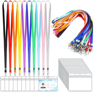 50 Pack ID Badge Lanyards with Clear Holders, Horizontal, Multicolor 10 colors, polyester lanyards, waterproof holders, 360° swivel hook, for school, office, events 50 Pack ID Badge Lanyards with Clear Holders, Horizontal, Multicolor 10 colors, polyester lanyards, waterproof holders, 360° swivel hook, for school, office, events