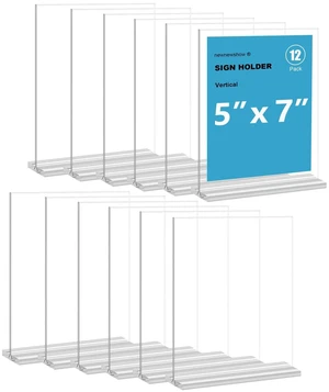 5x7 Acrylic Sign Holder 12 Pack, Double-Sided Display Stand, Plastic Card Holder for Business, Office, Party 5x7 Acrylic Sign Holder 12 Pack, Double-Sided Display Stand, Plastic Card Holder for Business, Office, Party