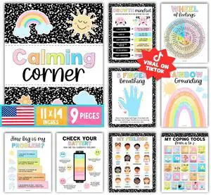 9 Calming Corner Classroom Must Haves, Coping & Feelings Poster for Kids Calm Corner Posters with Emotions Chart, School Counselor Mental Health Posters, Feelings Wheel Calming Classroom Decor 9 Calming Corner Classroom Must Haves, Coping & Feelings Poster for Kids Calm Corner Posters with Emotions Chart, School Counselor Mental Health Posters, Feelings Wheel Calming Classroom Decor