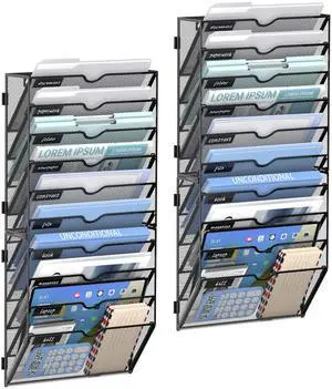 10-Tier Wall File Organizer and Hanging File Organizer, Black, 2Pack Wall Organizer and Wall Mounted File Holder with 10 Pockets and Label Panels for Files, Mail, Folders, Magazines and Paper 10-Tier Wall File Organizer and Hanging File Organizer, Black, 2Pack Wall Organizer and Wall Mounted File Holder with 10 Pockets and Label Panels for Files, Mail, Folders, Magazines and Paper