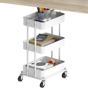 3-Tier Utility Cart, Low 24" Height Fits Under Desk, White Compact & Lower Height Great for Under-Desk Space-Saving Storage for Home Office, Dining Room, or Kitchen 3-Tier Utility Cart, Low 24" Height Fits Under Desk, White Compact & Lower Height Great for Under-Desk Space-Saving Storage for Home Office, Dining Room, or Kitchen
