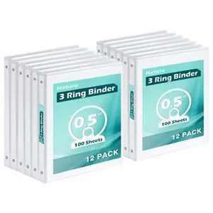0.5 Inch 3 Ring Binders 12 Pack, PVC Free, Slim Presentation Binder Holds 100 Sheets, Clear View Cover with 2 Interior Pockets for Office, Meetings and Professional Documents 0.5 Inch 3 Ring Binders 12 Pack, PVC Free, Slim Presentation Binder Holds 100 Sheets, Clear View Cover with 2 Interior Pockets for Office, Meetings and Professional Documents