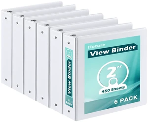 3 Ring Binder 2 Inch 6 Pack,2" Clear View with Round Rings, PVC-Free,Holds for 450 Sheets 8.5X 11 US Letter Size Paper, Durable White Binders Perfect for Office,School and Home 3 Ring Binder 2 Inch 6 Pack,2" Clear View with Round Rings, PVC-Free,Holds for 450 Sheets 8.5X 11 US Letter Size Paper, Durable White Binders Perfect for Office,School and Home