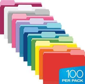 Colored File Folders Letter Size - 100 Pack of 12 Assorted Color Folders for Documents - 1/3-cut Tabs Colored File Folders Letter Size - 100 Pack of 12 Assorted Color Folders for Documents - 1/3-cut Tabs