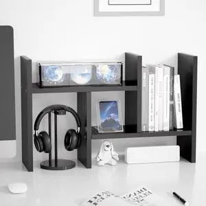 Desktop Organizer Office Storage Rack Adjustable Wood Display Shelf Free Style Double H, Multi-Functional Mini Bookshelf for Desk Natural Stand (Black) Desktop Organizer Office Storage Rack Adjustable Wood Display Shelf Free Style Double H, Multi-Functional Mini Bookshelf for Desk Natural Stand (Black)