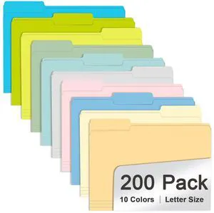 File Folder, 200 Pack Colored File Folders, 1/3 Cut Tab File Folder Letter Size, Filing Folders with Tabs for Office School Business Use, Assorted 10 Colors File Folder, 200 Pack Colored File Folders, 1/3 Cut Tab File Folder Letter Size, Filing Folders with Tabs for Office School Business Use, Assorted 10 Colors