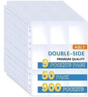 900 Pocket Double Sided Card Sleeves, 9-Pocket, for 3 Ring Binder 50 pages, baseball card protector sheets for Pokemon, Skylanders, Top Trumps, fit 3-ring binder 900 Pocket Double Sided Card Sleeves, 9-Pocket, for 3 Ring Binder 50 pages, baseball card protector sheets for Pokemon, Skylanders, Top Trumps, fit 3-ring binder