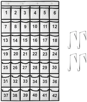 42 Pockets Numbered Classroom Pocket Chart for Cell Phones, Hanging Pocket Chart Storage for Classroom Phone Calculator Holder with 4 Hooks and 42 Clear Numbers Printing (White-42pockets) 42 Pockets Numbered Classroom Pocket Chart for Cell Phones, Hanging Pocket Chart Storage for Classroom Phone Calculator Holder with 4 Hooks and 42 Clear Numbers Printing (White-42pockets)