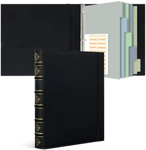 Vintage Leather 3 Ring Binder 1 Inch, Hardback D Ring Binder with Pockets and 5 Tab Dividers, Book Style Document Organizer Fits Letter Size Paper for Home and Office Black Vintage Leather 3 Ring Binder 1 Inch, Hardback D Ring Binder with Pockets and 5 Tab Dividers, Book Style Document Organizer Fits Letter Size Paper for Home and Office Black