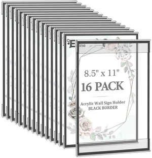 16 Pack 8.5 x 11 Acrylic Sign Holder Wall Mount, Black Acrylic Picture Frame for Photo Menu Flyer Display, Wedding Party Home Hotel Store(with Adhesive Tape) 16 Pack 8.5 x 11 Acrylic Sign Holder Wall Mount, Black Acrylic Picture Frame for Photo Menu Flyer Display, Wedding Party Home Hotel Store(with Adhesive Tape)