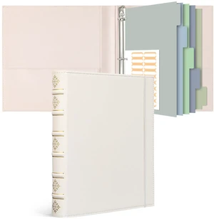 Leather 3 Ring Binder 1 Inch, Vintage D Ring Binder with Pockets and 5 Tab Dividers, Hardback Book Style Document Organizer Fits Letter Size Paper for Home, Office and Wedding White Leather 3 Ring Binder 1 Inch, Vintage D Ring Binder with Pockets and 5 Tab Dividers, Hardback Book Style Document Organizer Fits Letter Size Paper for Home, Office and Wedding White