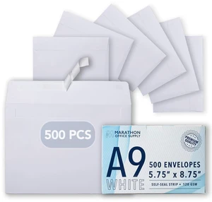 MOS White A9 Envelopes (5.75 x 8.75 Inch) 500 Pack, Self-Seal Heavyweight for 5.5 x 8.5 Cards, Half Fold Greeting Cards, Photos, Booklets, Wedding Programs, Business Mailings MOS White A9 Envelopes (5.75 x 8.75 Inch) 500 Pack, Self-Seal Heavyweight for 5.5 x 8.5 Cards, Half Fold Greeting Cards, Photos, Booklets, Wedding Programs, Business Mailings