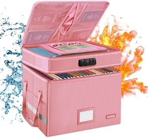 File Box with Lock,Multi-Layer Fireproof Document Box Collapsible File Storage Organizer with Pockets/Handle,Large Portable Home Office Filing Safe for Hanging Letter/Legal Size Folders,Pink File Box with Lock,Multi-Layer Fireproof Document Box Collapsible File Storage Organizer with Pockets/Handle,Large Portable Home Office Filing Safe for Hanging Letter/Legal Size Folders,Pink