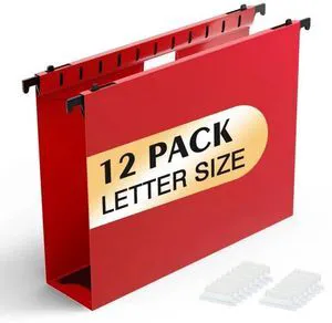 Plastic Hanging File Folder, Letter Size, 12 Pack, Red PP Reinforced Hang Folders, Heavy Duty 2 Inch Expansion, w/ 15 x Tabs, Filing Cabinet Folders for Bulk Files & Medical Charts Plastic Hanging File Folder, Letter Size, 12 Pack, Red PP Reinforced Hang Folders, Heavy Duty 2 Inch Expansion, w/ 15 x Tabs, Filing Cabinet Folders for Bulk Files & Medical Charts