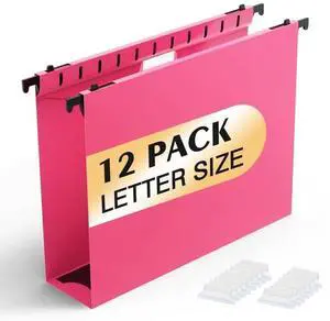 Plastic Hanging File Folder, 12 Pack, Letter Size, Pink Extra Capacity,12 Pack Reinforced Hang Folders,Heavy Duty 2 Inch Expansion,Filing Cabinet Folder for Bulk Files/Medical Chart Plastic Hanging File Folder, 12 Pack, Letter Size, Pink Extra Capacity,12 Pack Reinforced Hang Folders,Heavy Duty 2 Inch Expansion,Filing Cabinet Folder for Bulk Files/Medical Chart