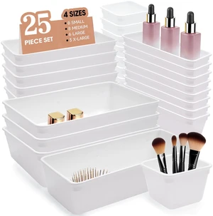 Kitchen Desk Drawer Organizers Storage for Office, Small Acrylic Vanity Trays Makeup for Drawer Bathroom Plastic Make up Organizers 25 Pcs White Kitchen Desk Drawer Organizers Storage for Office, Small Acrylic Vanity Trays Makeup for Drawer Bathroom Plastic Make up Organizers 25 Pcs White